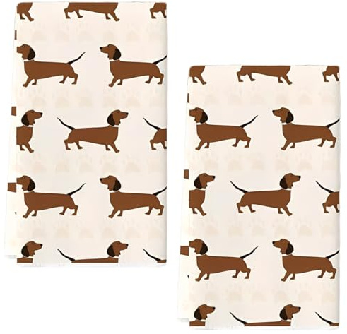 THQAE 2 Stück Küchentücher mit Süßem Dackelmuster, 40 x 60 cm – Mikrofaser Küchentücher, Weiche Geschirrtücher mit Hundemuster, Saugfähig, Ideal für Küche, Haushalt und Badezimmer