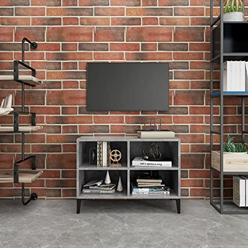 HaoChrymec Meuble TV en Bois Composite avec Pieds en Métal, 4 Compartiments de Rangement, Meuble d'Appoint, Meuble Tele Gris, Console d'Entrée, Armoire de Rangement, 69.5x30x50 cm