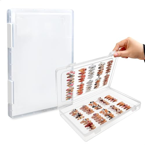 xtemtoamz Boite Press on Nails Vide, Boîte de Rangement Transparente en Acrylique, Peut Contenir Jusqu'À 60 Jeux D'ongles Artificiels, Convient Aux Ongles Longs Et Courts.