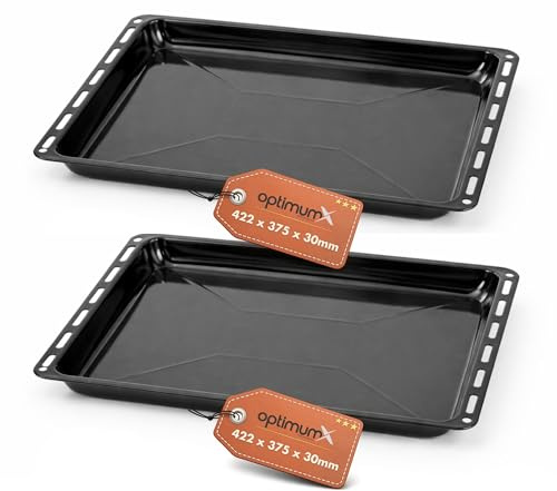 OptimumX 422x375x30mm Emailliert Backblech, rechteckige Fettpfanne/Kuchenblech für Backofen, ideal zum Backen, Braten & Grillen, 2-teilig