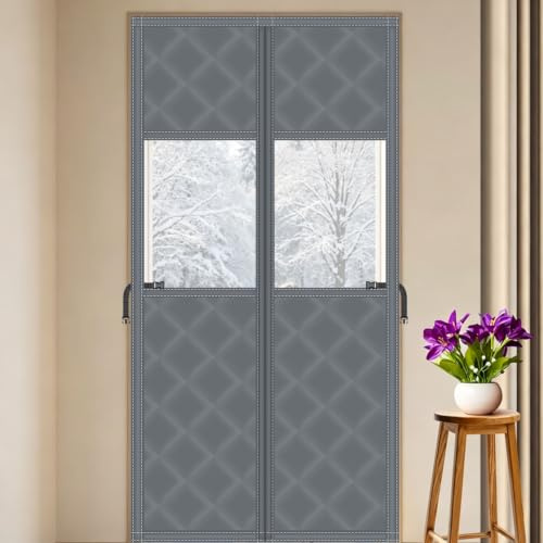 Magnetische Thermo-Türvorhang mit Sichtfenster, Wärmeschutzvorhang | 85x210cm (BxH) Ohne Bohren Wasserdicht Oxford Stoff Winddichter Kälteschutz Schallschutz Türvorhang für Winter,Haus,Garage
