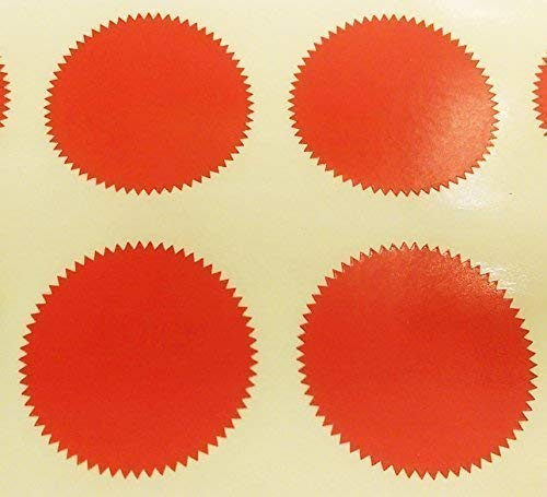 Audioprint Ltd. Pack of 500-41mm Starburst Notary/Legal/Certificate Seals - Colour Code Stickers/Sticky Labels - Choose Your Colour/s (Red)