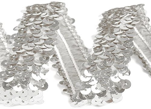Stretch-Pailletten, Paillettenband, Paillettenborte elastisch, breite 30mm, Verkaufseinheit: 1,5m (silber)