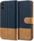 BEZ Handyhülle für iPhone X Hülle, Tasche Kompatibel für iPhone X, iPhone XS Handytasche Schutzhülle [Stoff und PU Leder] mit Kreditkartenhaltern, Blaue Marine