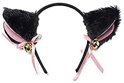 Brussels08 Serre-tête tendance en forme d'oreilles de chat et de renard avec clochette et nœud pour oreilles de chat - Pour fille, déguisement, quotidien, noir