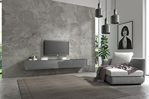 Wuun® TV Lowboard TV Board hängend I 100cm-280cm I Hängeschrank Wohnwand/Somero I Schwarz-Matt/Grau-Hochglanz I 240 (2X 120) cm