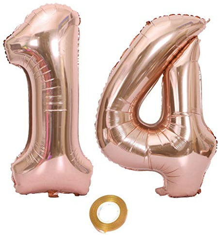 Luftballons Zahl 14, Nummer 14 Luftballon Rosegold Mädchen Luftballons 14. Geburtstag Folienballon, Zahl 14 Rose Gold Nummer 14 Ballons Große 32 Zoll Riese Heliumfolie Ballon …