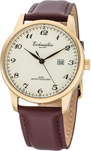 Eichmüller Herrenuhr Edelstahl 42 mm (goldfarben-Weiss-braun)