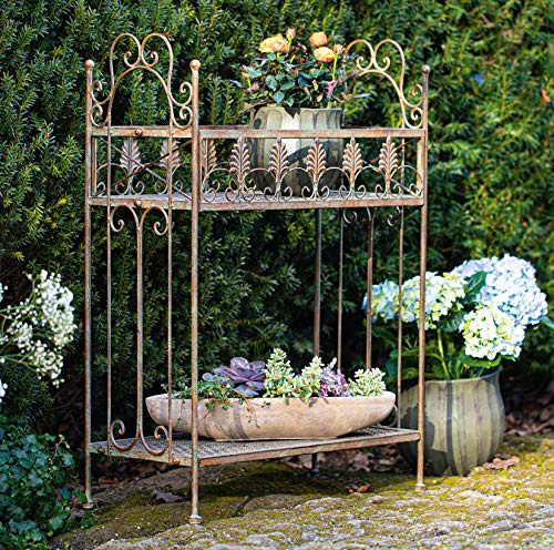 Dekoleidenschaft Metallregal im Antik-Design mit Patina, Pflanzenregal, Gartenregal, Badregal, Küchenregal, Wohnzimmerregal