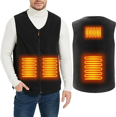 ISOPHO Gilet Riscaldato Uomo Donna, Leggero Giubbotto Riscaldato in Pile Polare con Ricarica USB Regolabile, Gilet Riscaldante lavabile in inverno (senza batteria) Nero