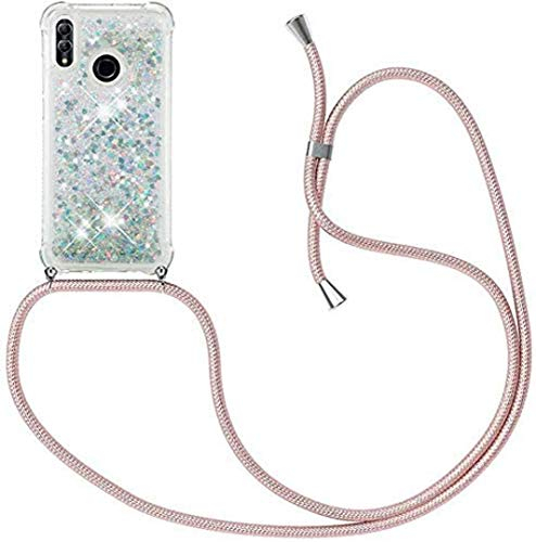 Handykette Hülle Kompatibel mit Huawei Honor 10 Lite/P Smart 2019 mit Band -Quicksand Glitzer Silikon Handyhülle mit Kordel Umhängenband - Schnur mit Treibsand Case zum Umhängen