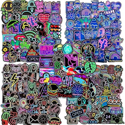 280 Pieces Neon Style Stickers Waterproof Vinyl Stickers Decals Neon Light Laptop Stickers for Water Bottle Phone Computer Luggage Guitar Bathroom Graffiti Patches
