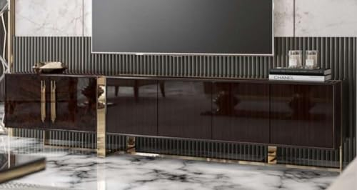 Casa Padrino Luxus Art Deco TV Schrank Dunkelbraun Hochglanz/Gold - Edler Wohnzimmer Fernsehschrank mit 6 Türen - Art Deco Möbel
