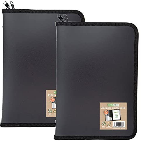 eco-eco Eco089x2 Lot de 2 porte-documents A5 50 % recyclé avec pochettes en plastique Noir