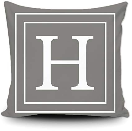 BAGEYOU Grauer Kissenbezug mit weißem Buchstabe H und Streifen des englischen Alphabet-Anfangsdekorationsquadrats Kissenschutz für Bettsofa Couch 50 x 50 cm, doppelseitiger Druck