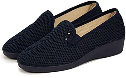 N/S CoboFamily Zapatillas de Estar por Casa Mujer Verano Otoño Invierno, Zapatillas Casual Cómodas Respirables, Zapatos de Rejilla con Tacón Cuña y Punta Cerrada Multicolor, Suela Caucho (Marino, 39)