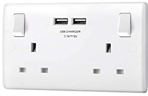 BG Electrical 8223u Double Switch Power Socket, White - 5 Pack