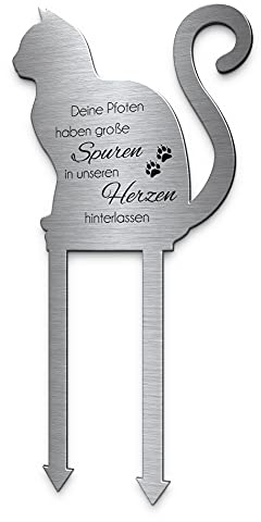 Grabstecker Katzengrab Deko Edelstahl Mit Trauer Spruch oder Motiv | Grab Deko Grabschmuck Katze | Individuelle Grabdekoration wetterfest