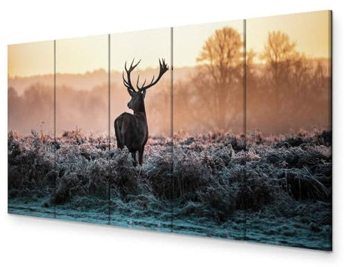 murando Akustikbild Hirsch Bilder Akustikschaum Hochleistungsschallabsorber Schallschutz Leinwand 5 tlg Wandbild Raumakustik Schalldämmung Natur Tier Landschaft g-B-0047-b-p