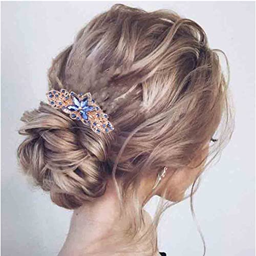 Yheakne Kristall Hochzeit Haarspange Blau Strass Haarspange Bling Braut Kopfschmuck Dekorative Kopfspange Kopfbedeckung Kristall Haarspange Kamm Braut Haarschmuck für Frauen und Mädchen (Blau)
