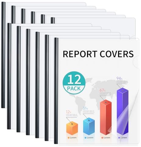 Binditek Clear Report Covers with Sliding Bars, 70 Sheet Capacity, 12 Pack