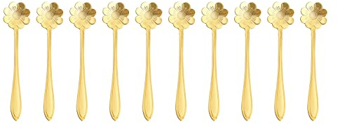 10 cucharas de flores de acero inoxidable, cucharas de postre doradas creativas, cucharas de café, agitadores de café, cuchara de té, cuchara de azúcar, cuchara de helado (flor de Cosmos)