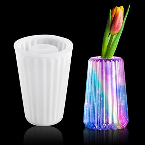 DeryArcle Moule Resine Vase Rayures, Moules en Résine époxy Porte-Stylo Grand Moulle Moulage Silicone Bouteille Fleur Vase Resin Mold pour DIY Coulée Récipient Artisanat Maison Décor