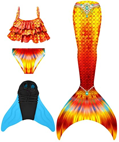 SPEEDEVE Meerjungfrauenschwanz Badeanzug mädchen Mermaid Tail mit Monoflosse,LAN-r4,130
