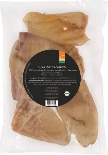 defu Hundesnack | 5 x 170 g | Bio Rinderohren getrocknet | Natürlicher Premium Bio Kausnack für Hunde
