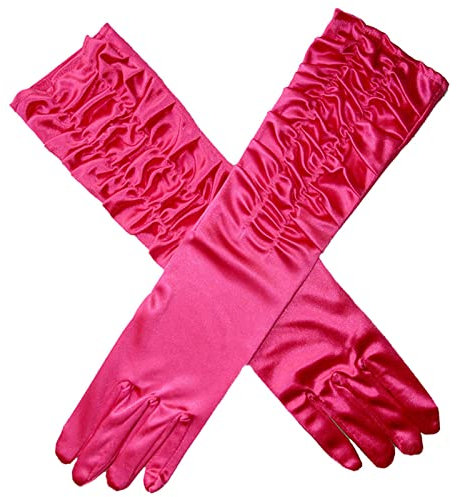 Lifup Donna Guanti in Raso, Guanti da Sera per Feste e Matrimoni Fucsia 4 38 cm di lunghezza