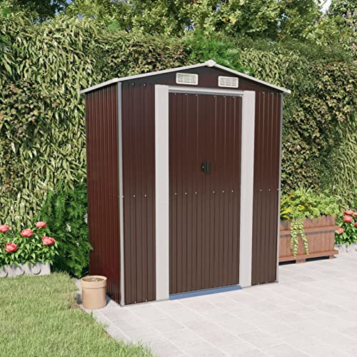 Gecheer Geräteschuppen Metall Gerätehaus Gartenhaus Gartenschuppen Lagerschuppen Gartenschrank Metall-Schrank Metallgerätehaus Schuppen Dunkelbraun 192x108x223 cm Verzinkter Stahl