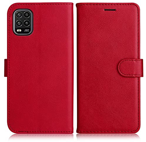 DENDICO Hülle für Xiaomi MI 10 Lite 5G, PU Leder Brieftasche Handyhülle, Flip Tasche TPU Schutzhülle mit Kartenfach für Xiaomi MI 10 Lite 5G, Rot