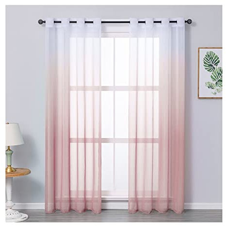 Lieson Lot de 2 Rideaux Voilage Salon Rose 107x183CM, Rideau Transparent à Oeillets Dégradé Décorations d'intérieur de Fenêtre Rideaux Cuisine Balcon Baie Vitrée