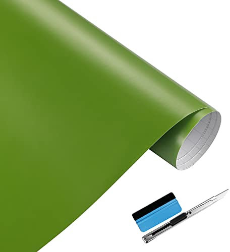 NewL Matte grüne Vinylfolie, selbstklebende Folie, Luftablassblase, für den Außenbereich geeignet für den Automobilgebrauch, enthält Installationswerkzeuge (50 x 150 cm)