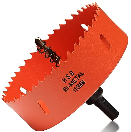 Scie cloche bi-métal, 110 mm, pour bois et métal, couronne de forage ronde bi-métal, avec profondeur de coupe de 35 mm, pour acier, fonte, aluminium, cloison sèche, contreplaqué et acrylique
