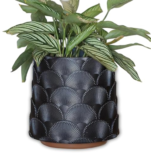 GUGUGO Blumentopf, PerlmuttSchwarz Schuppen Blumenkübel, Blumentöpfe mit Entwässerungsloch, Übertopf für Innen, Einzigartige Sukkulenten Pflanzkübel für Home Decorations (Perle Schwarz)