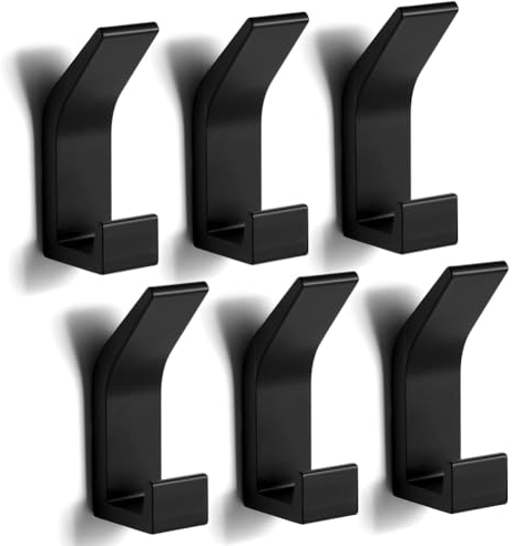 flintronic Ganchos Adhesivos de Pared, 6 Piezas Gancho Para Toallas de Puerta, Extrafuerte Pegamento Colgador Toallas sin Taladro, Perchas Adhesivas Para Baño, Dormitorio, Cocina, Aluminio(Negro)
