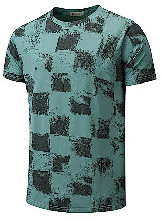 RONOMO Men's T-Shirt Short Sleeve Crew Neck Active Printed Tee - 95% Cotton 5% Spandex, Medium Stretch, Soft Breathable Casual Top (GZ Green 4XL)