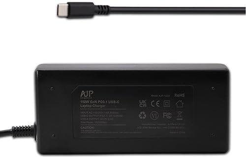 AJP Dual Port 152W USB C GaN Charger for mac book Pro/Air 2022 2021 2020 for A2452 96W A2166 70W A2473 Type-C Power Adapter, Surface Pro 9 8 Laptop 4 3, Dell Inspiron 7306 XPS 15 9510 with UK Cable