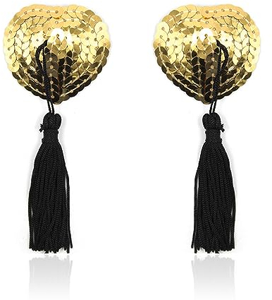 Nippel Pasties Glitzer Herz Pailletten mit Troddel Nippel Sticker Silikon SM Nippel Aufkleber Erwachsene Sexspielzeug für Paare (golden)