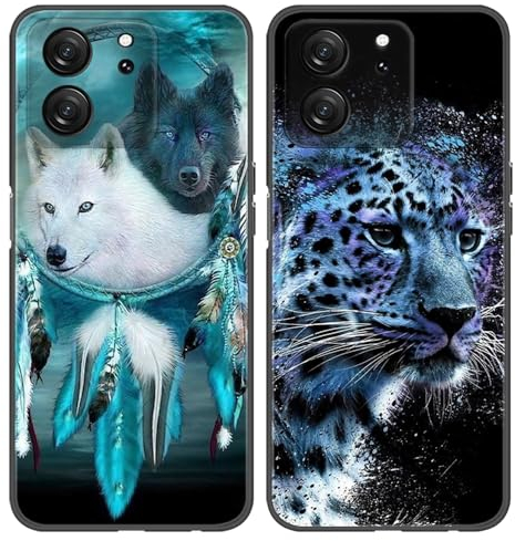 JMTALL 2X Hülle für Xiaomi Mi 13T Pro/Mi 13T Silikon Handyhülle Case Traumfänger Wolf Leopard Motiv Ultra Dünn Weiche TPU Silikon Stoßfeste Schutzhülle für Xiaomi Mi 13T Pro/Mi 13T