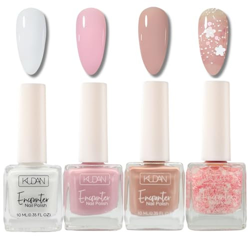 4PCS Nail Polish Set Peel off Nail Varnish, Quick Dry & Long Lasting Nude Pink Nail Varnish Set, Non-toxic Water Based Natural Nail Polish Sets, No Need UV DIY Nail Art Kit