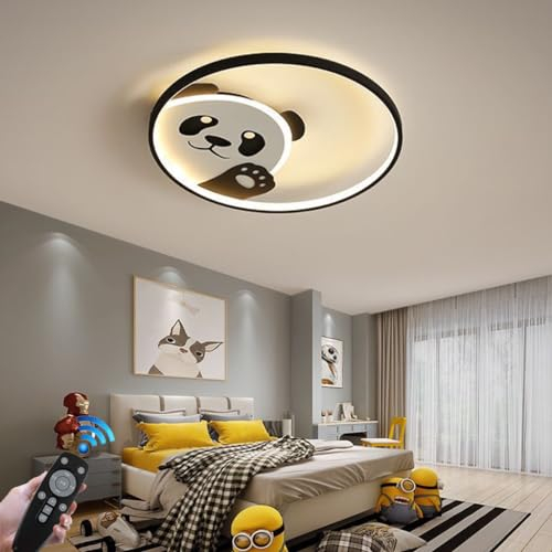 RuiRfh Deckenleuchte Dimmbar LED Kreativ Panda Kinderzimmer Deckenlicht mit Fernbedienung Cartoon Deko Runde Deckenlampe Modern Mädchen Jungen zimmer Schlafzimmer Wohnzimmer Deckenbeleuchtung Kinderle