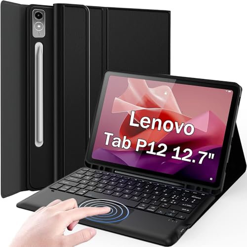 Wineecy Touchpad Tastiera Custodia per Lenovo Tab P12 12.7 Pollici TB370FU Tablet 2023 [Layout Italiano] - Rimovibile Magnetica Wireless Bluetooth Keyboard e Slim Cover con Stilo Holder (P12)