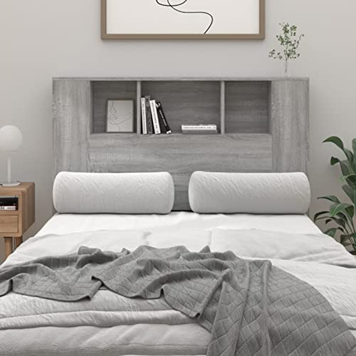 IKAYAA Kopfteil Bett Holz Kopfteil mit Ablagen 120x18,5x104,5 cm Wandschutz Bett Kopfenden Grau Sonoma Wand-Kopfteil Bücherregal-Kopfteil Kopfteil-Regal Schlafzimmer
