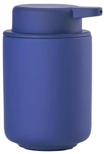 Zone Denmark Ume Seifenspender für Flüssigseife, Steingut/Keramik mit Soft Touch-Beschichtung, Skandinavisch im Design, 250 ml, Höhe 12,8 cm, Indigo Blue (Blau)