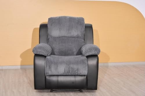Recliner Black & Grey Armchair Jumbo Cord Sofa - High Back Settee Suite Fabric Sofas For Living Room Furniture - Cheap Couches (Armchair)
