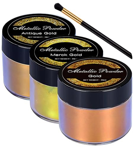 PLEARTY Gold Metallic Pigment Powder Set 60g Golden Mica Powder in 3 Gold Shades for Kintsugi Repair Kit DIY Art Crafts for Epoxy Resin Art Supplies & Polymer Clay