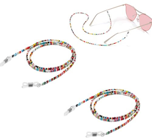 Fc'Noqgn Packung mit 2 Brillenbügeln Brillenkette Halskette Presbyope Kette bunte Perlen Brillen Zubehör rutschfest