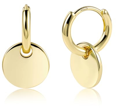 Gold Hängende Ohrringe für Damen, Kleine Hängende Ohrringe Hypoallergene Creolen Ohrring mit Runde Anhänger Geometrische Tropfenohrringe Lange Hängeohrringe für Damen Mädchen